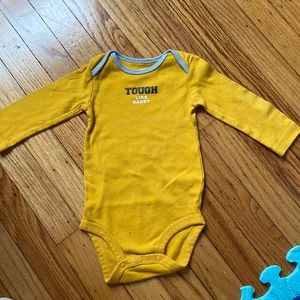 “Tough Like Daddy” long sleeve yellow baby onesie